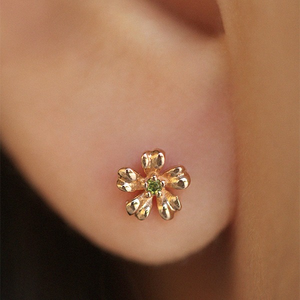 Singleㆍ1P Green Diamond Flower Earrings 18K 낱개ㆍ1P 그린 다이아몬드 꽃 귀걸이